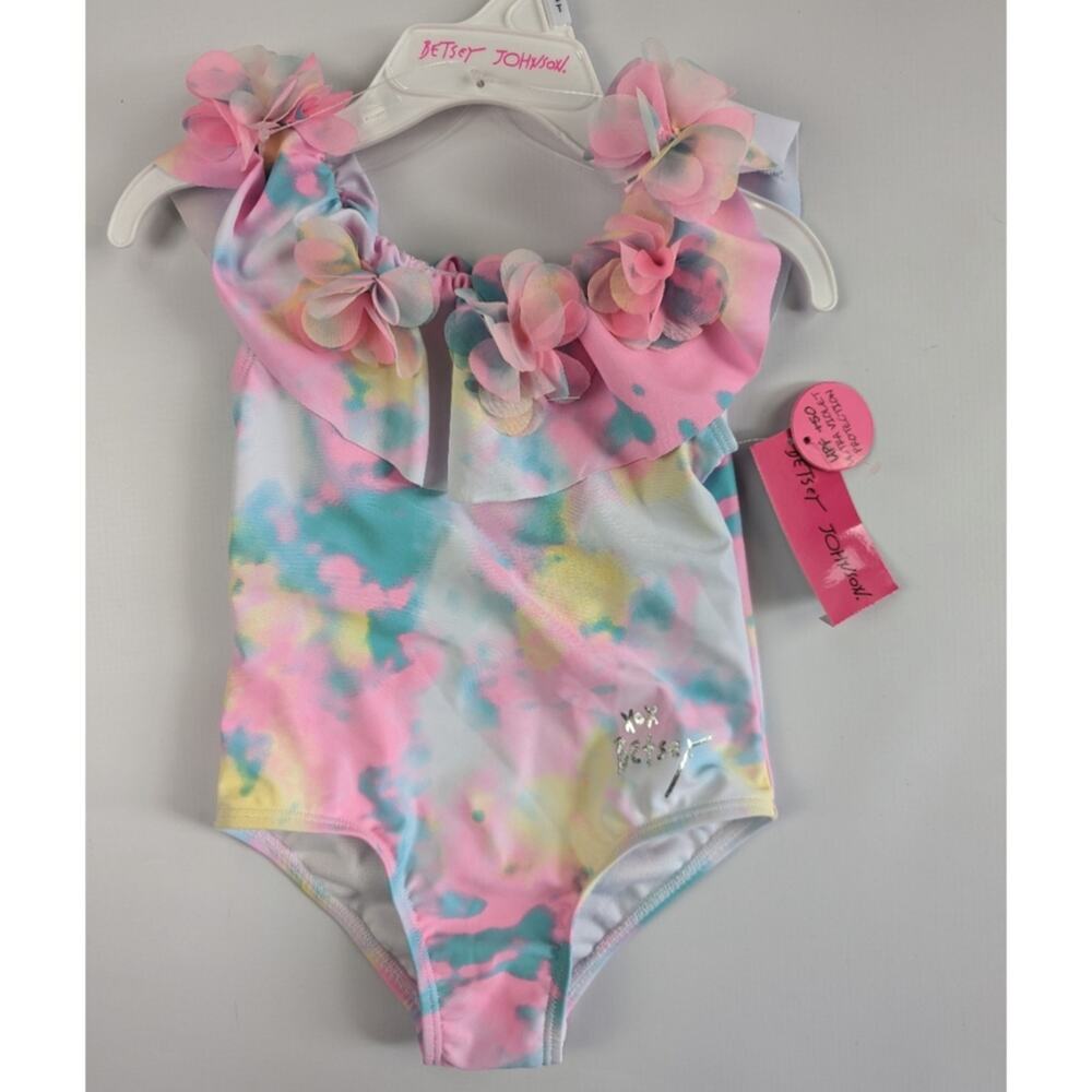 Betsey Johnson Tie-dye Rainbow Ruffle Bathingsuit Sz 2T New